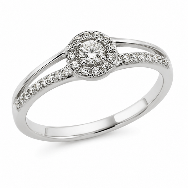 9ct White Gold Halo Diamond Engagement Ring 1102003