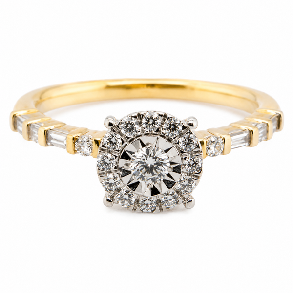 9ct Yellow Gold 4 Claw Round Diamond Engagement Ring 1102201