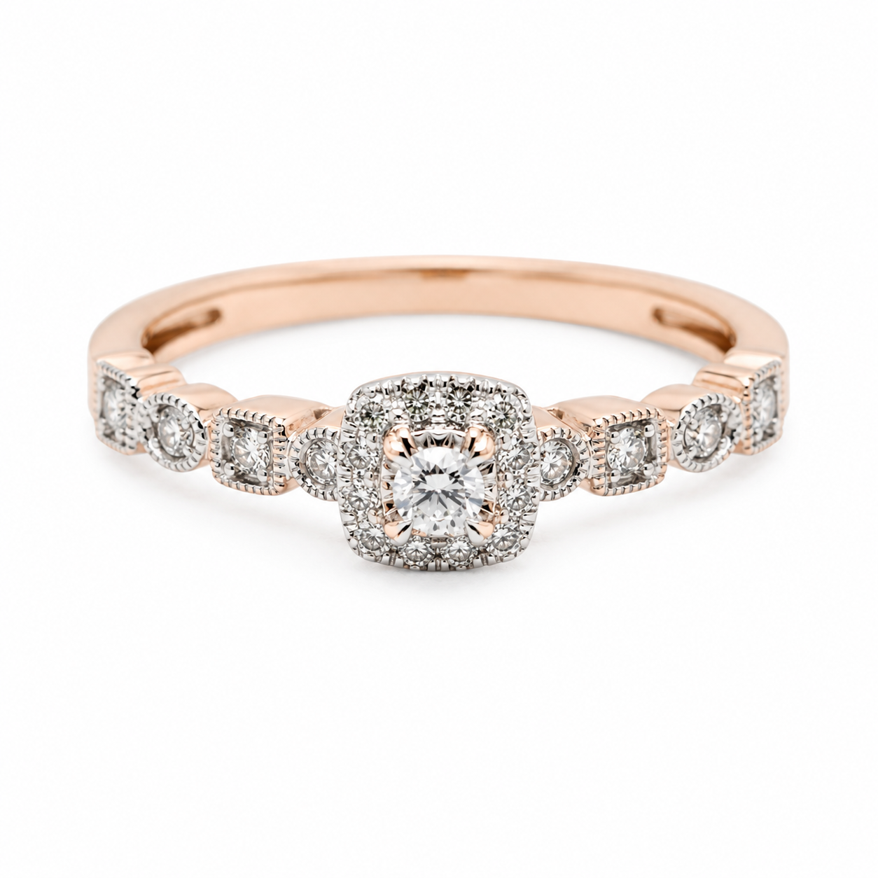 9ct Rose Gold Cluster Diamond Engagement Ring 1102152
