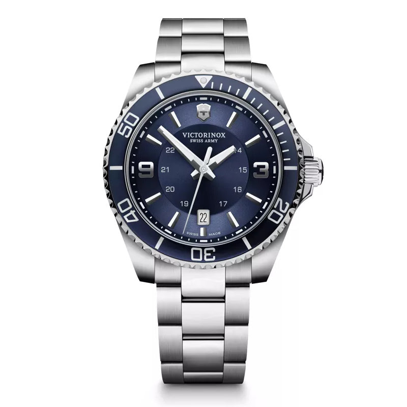 Victorinox Maverick Large 242007 Swiss Made Blue Dial 43mm Stainless Steel Dive Watch with Rotating Bezel