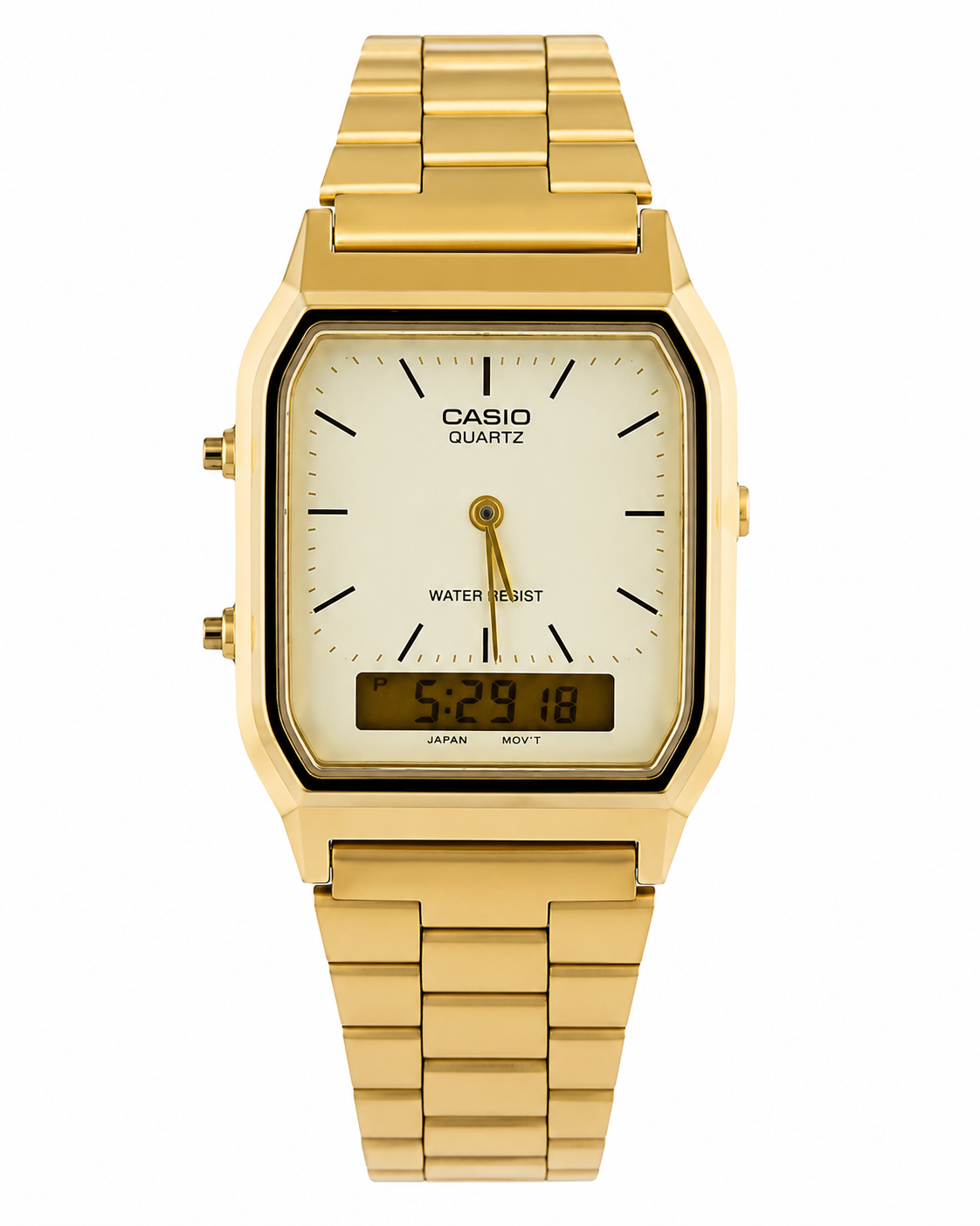 Casio AQ-230GA-9DMQ Retro Analog-Digital Quartz Gold-Tone Stainless Steel Watch