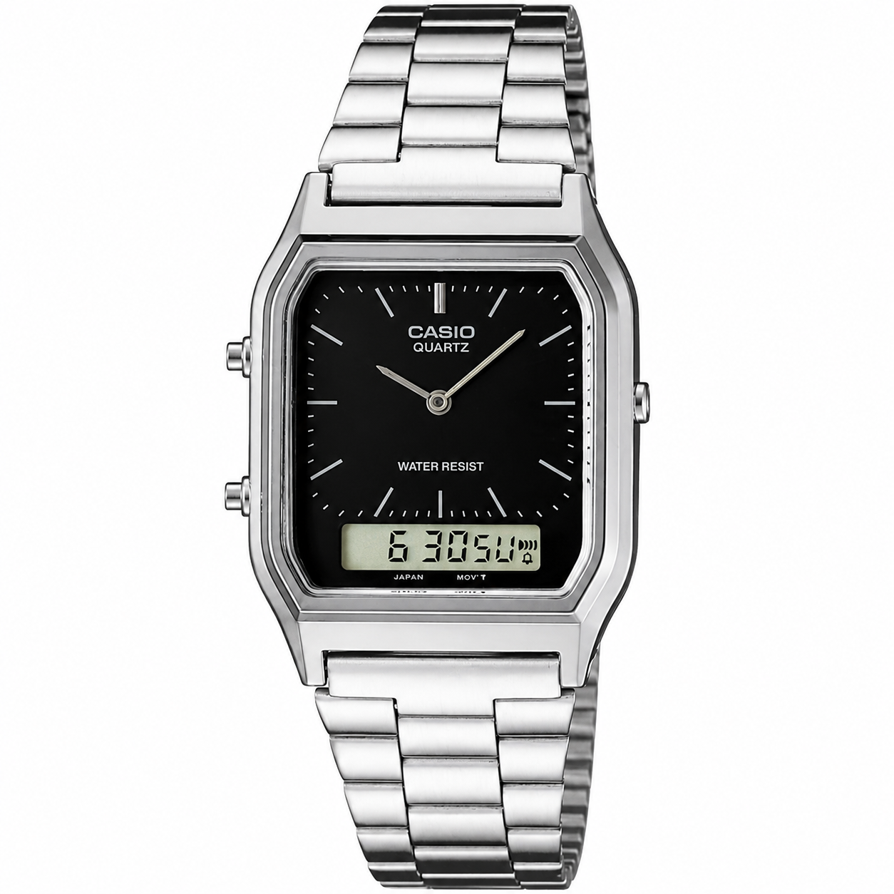 Casio AQ-230A Quartz Analogue-Digital Black Dial Stainless Steel Watch (AQ-230A-1DMQ)
