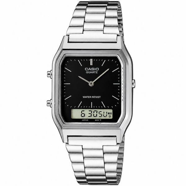 Casio AQ-230A Quartz Analogue-Digital Black Dial Stainless Steel Watch (AQ-230A-1DMQ)