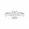 9ct white gold engagement ring with 1.00ct emerald-cut lab grown diamond in four-prong solitaire setting on white background