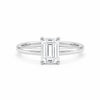 9ct white gold engagement ring with 1.00ct emerald-cut lab grown diamond in four-prong solitaire setting on white background