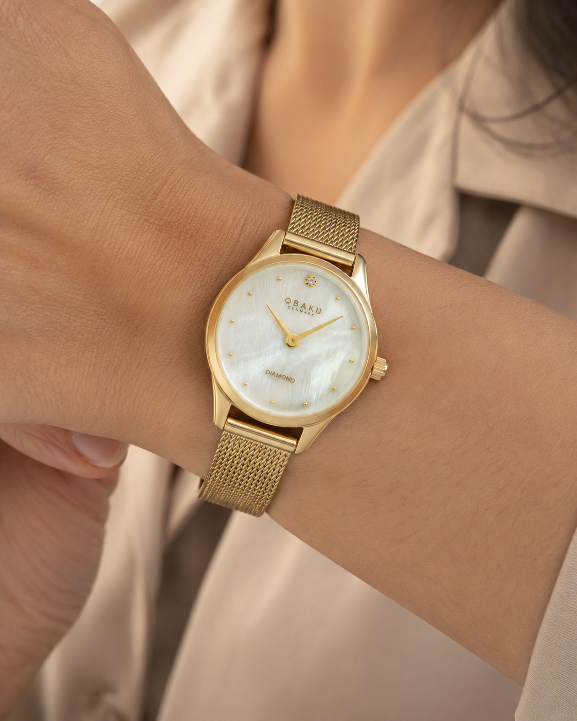 Obaku Smykke Quartz Gold PVD Mother-of-Pearl Dial Diamond Watch (V297SXGWMG)