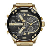 Diesel Mr. Daddy 2.0 DZ7333 oversized chronograph watch with black multi-layer dial and gold-tone stainless steel case and bracelet