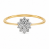 9ct yellow gold diamond flower cluster engagement ring with round brilliant diamonds in white gold setting