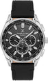 Daniel Klein Exclusive DK113902-1 multifunction chronograph watch with black dial, stainless steel case, and leather strap