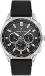 Daniel Klein Exclusive DK113902-1 multifunction chronograph watch with black dial, stainless steel case, and leather strap