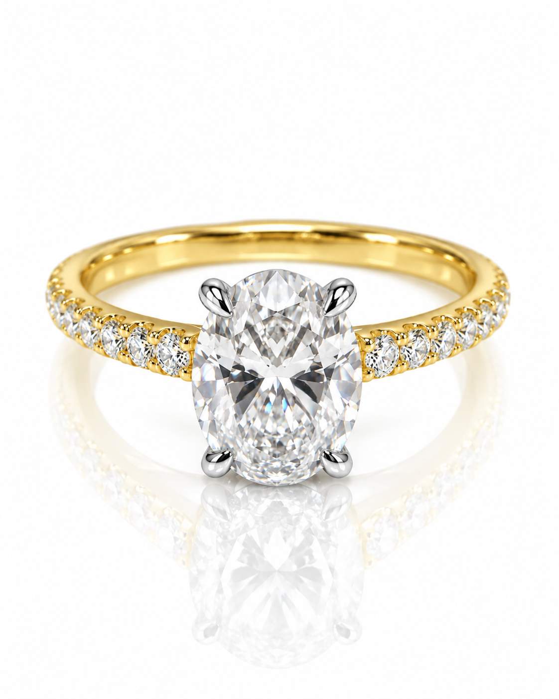 9ct yellow gold oval lab grown diamond engagement ring with pavé shoulders by Cassims & Co.