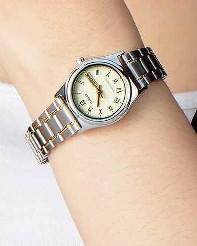 Casio LTP-V006SG-9B Quartz Day-Date Champagne Dial Two-Tone Stainless Steel Women's Watch