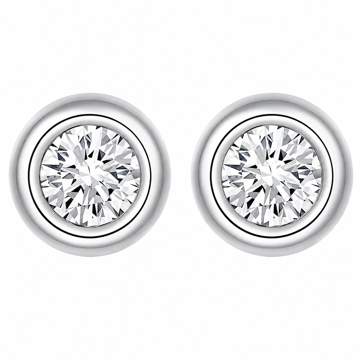 18ct white gold 0.50ct round moissanite bezel set stud earrings by Cassim & Co Johannesburg