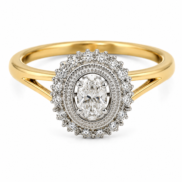 9ct Yellow Gold Oval Halo Diamond Engagement Ring 1102182