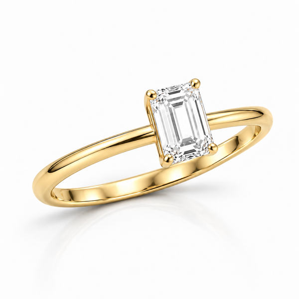9ct Yellow Gold 0.50ct Emerald Cut Lab Grown Diamond Solitaire Ring