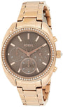 Fossil Vale Sport BQ3659 rose gold-tone chronograph watch with grey sunray dial and crystal-set bezel on stainless steel bracelet