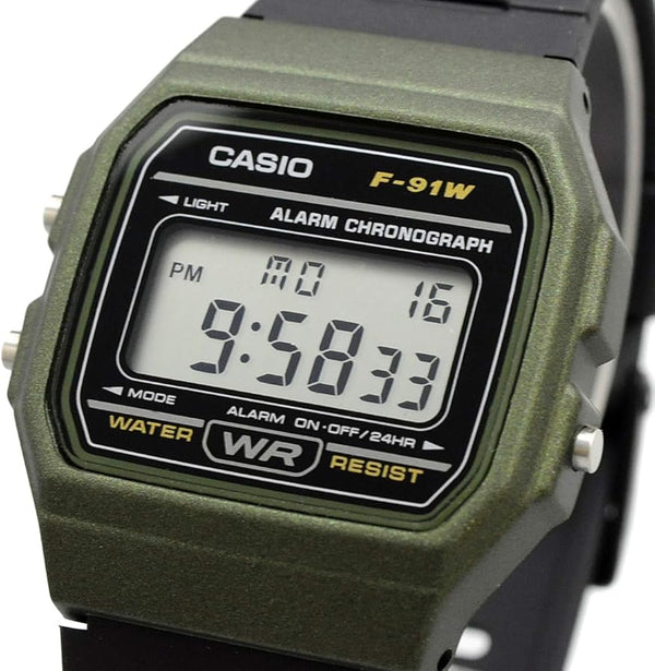 Casio F-91WM Quartz Digital Alarm Chronograph Green Resin Watch (F-91WM-3ADF)