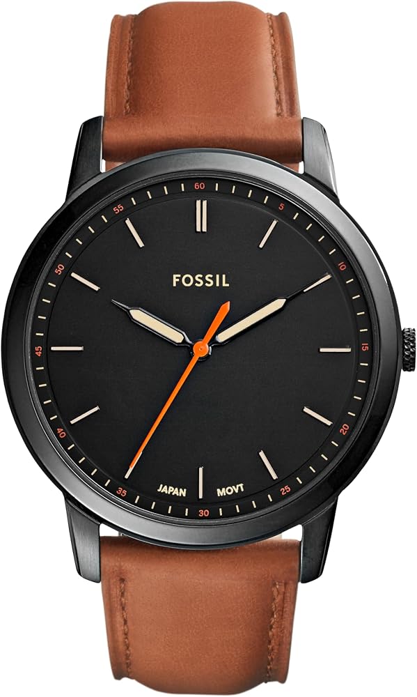 Fossil Minimalist Quartz Black Dial Stainless Steel Watch with Leather Strap (FS5305)