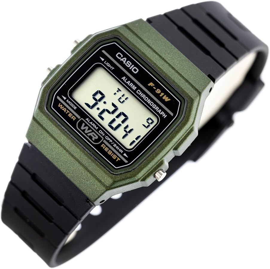 Casio F-91WM Quartz Digital Alarm Chronograph Green Resin Watch (F-91WM-3ADF)
