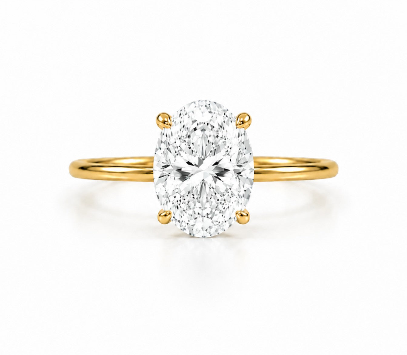 9ct yellow gold engagement ring with 2.00ct oval lab grown diamond in four-prong solitaire setting