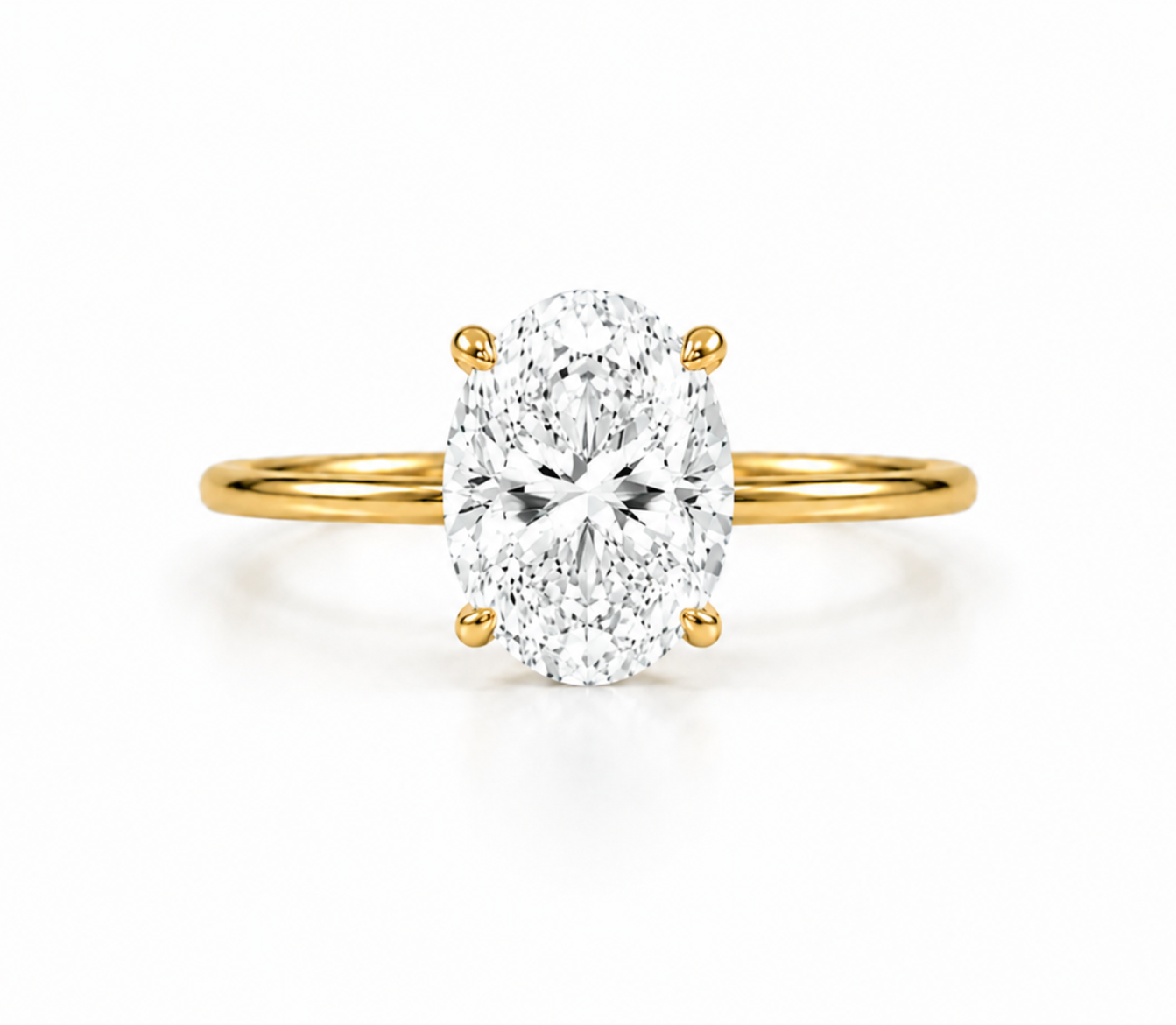 9ct yellow gold engagement ring with 2.00ct oval lab grown diamond in four-prong solitaire setting