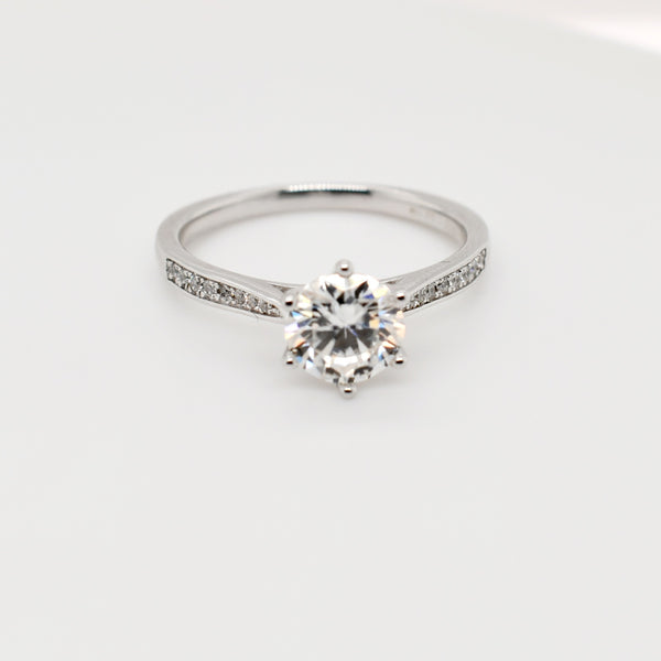 6 Claw 1ct Pave Moissanite Ring