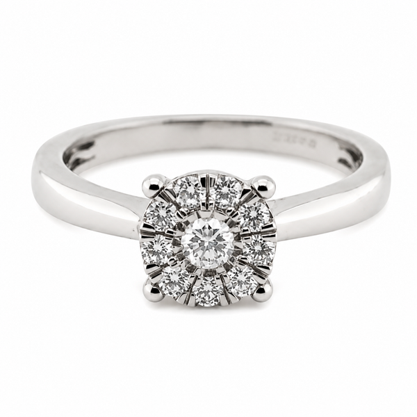 9ct White Gold Round Cluster Diamond Engagement Ring 1102227