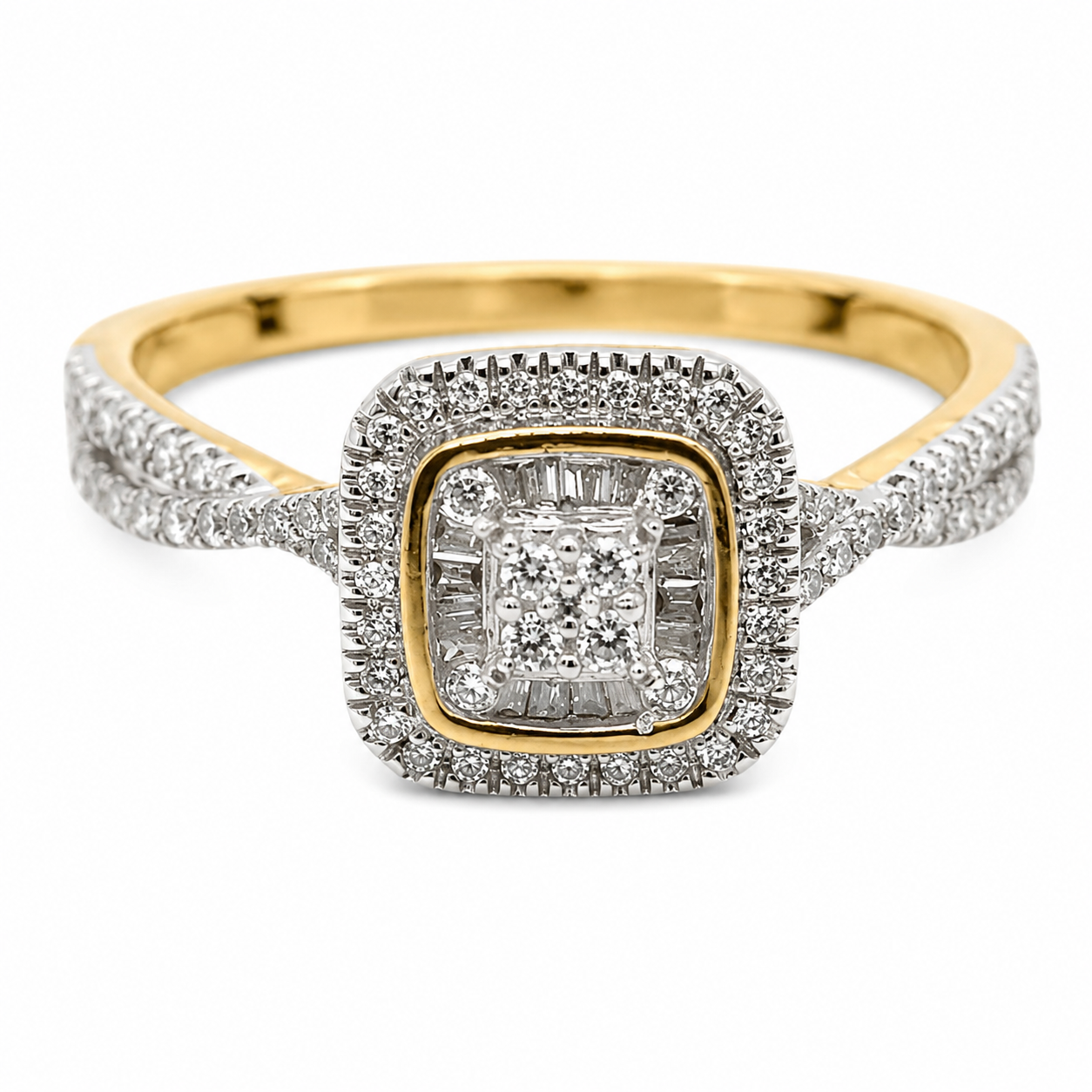 9ct Yellow Gold Cushion Halo Diamond Engagement Ring 1102099