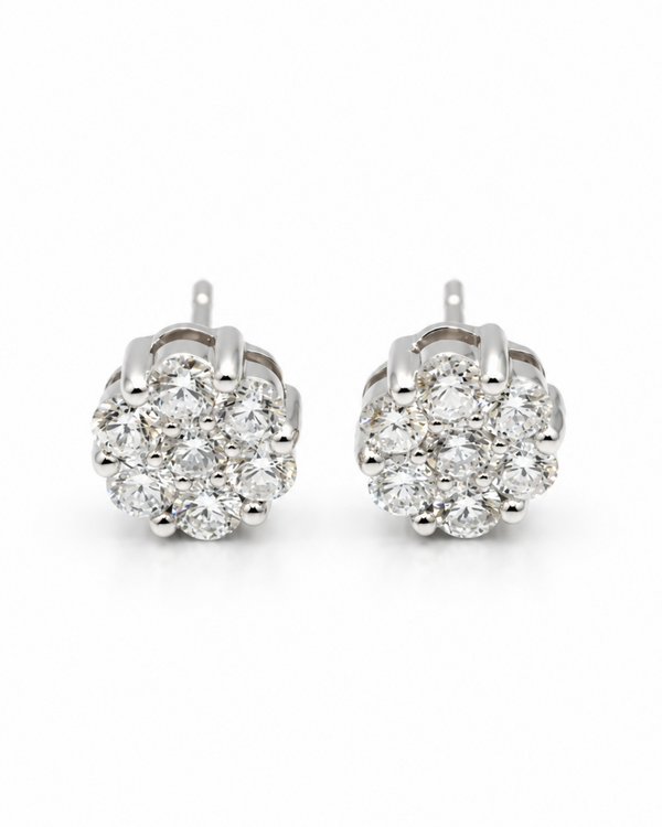 9ct White Gold 1.00ct Round Flower Cluster Lab Grown Diamond Stud Earrings (2100429)