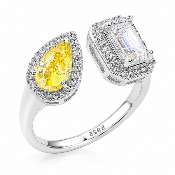Baguette & Yellow Pear Moissanite Ring – M57A