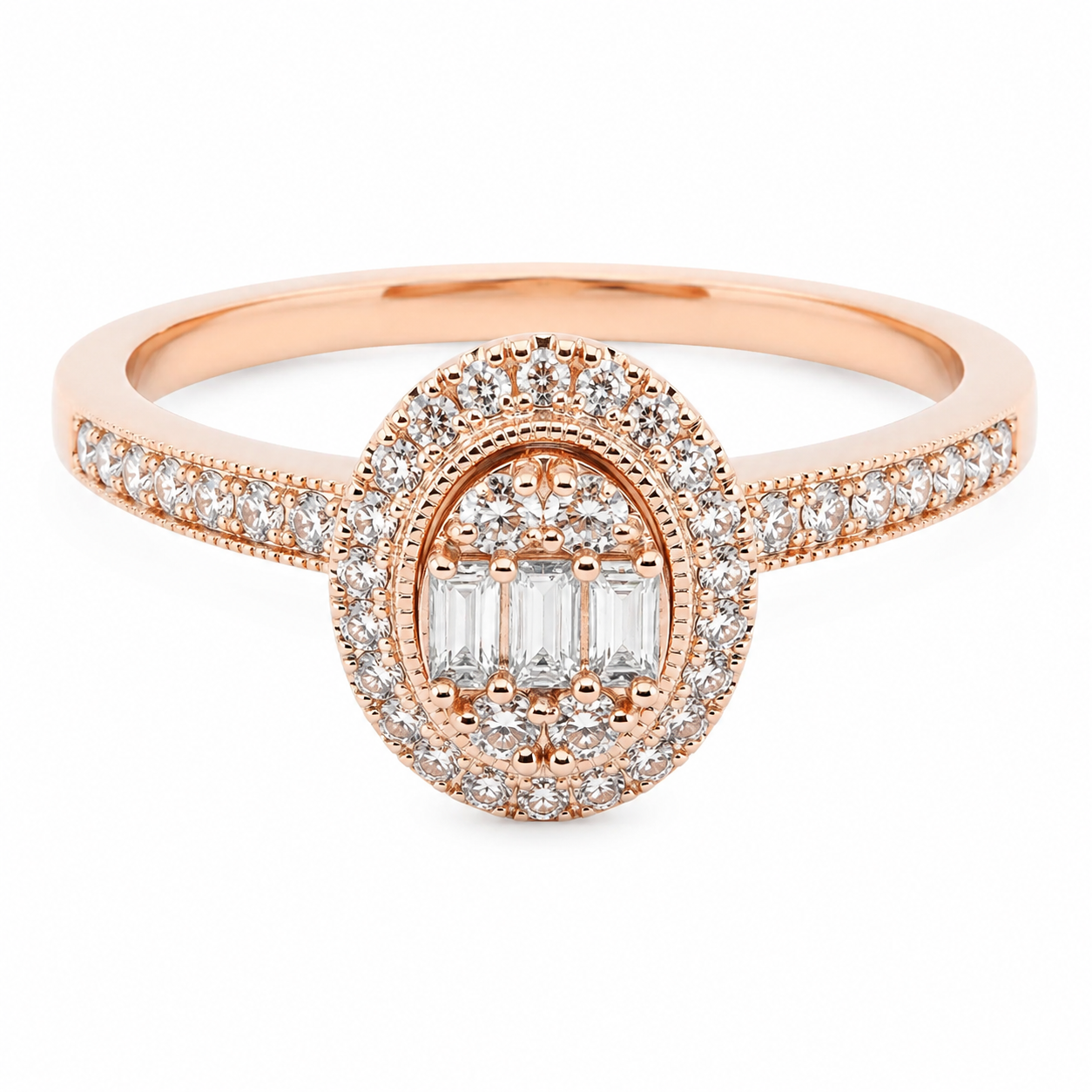 9ct Rose Gold Oval Halo Diamond Ring 1102168