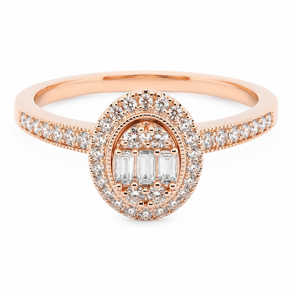 9ct Rose Gold Oval Halo Diamond Ring 1102168