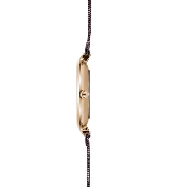 Obaku Diamant Quartz Brown Sunray Dial Rose Gold Mesh Bracelet Ladies Watch (V256LXVNMN)