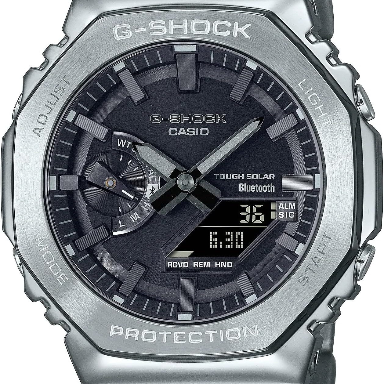 Casio G-Shock GM-B2100D-1ADR full stainless steel solar-powered watch with black multilayer dial and metal bracelet