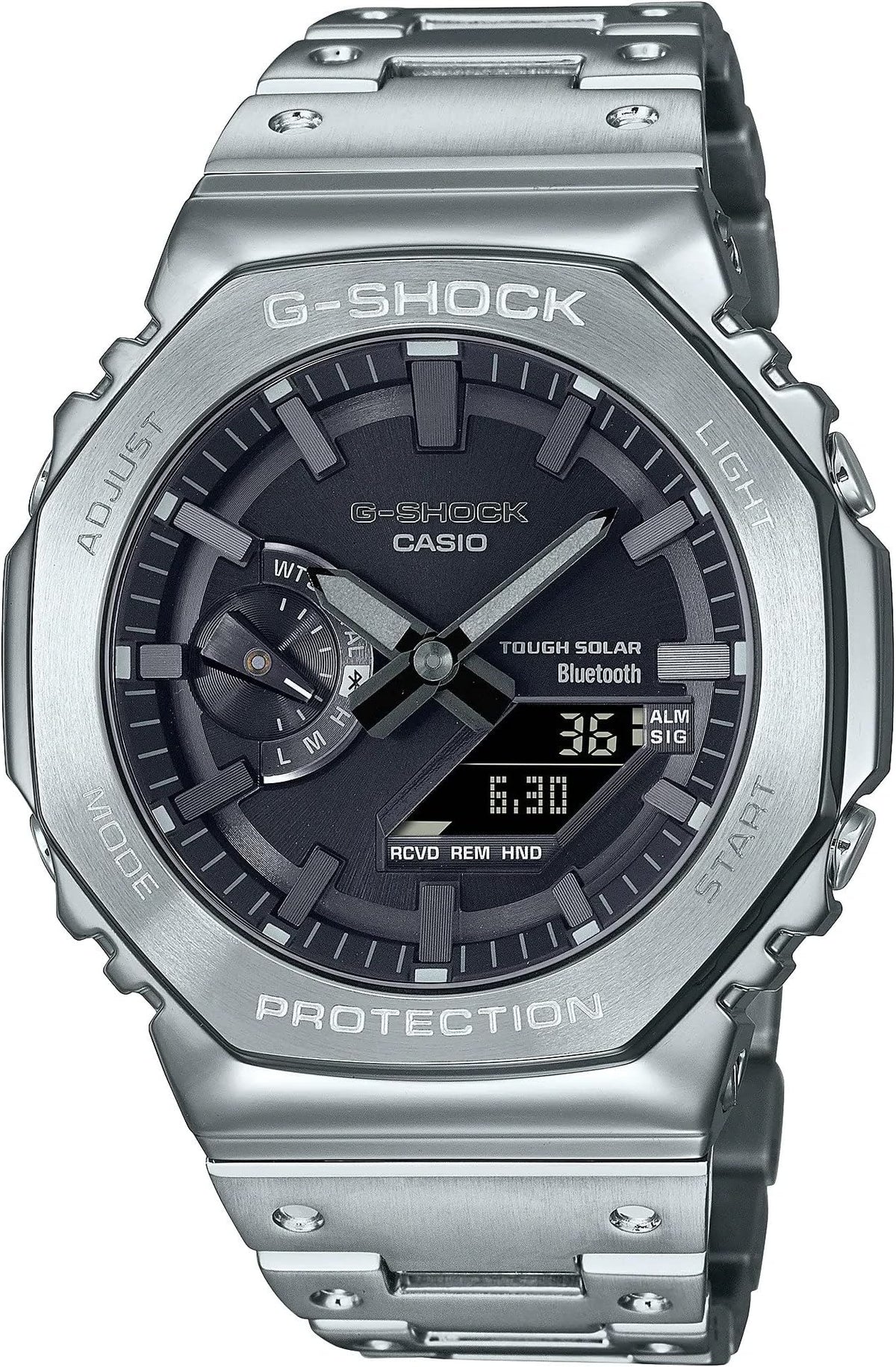 Casio G-Shock GM-B2100D-1ADR full stainless steel solar-powered watch with black multilayer dial and metal bracelet