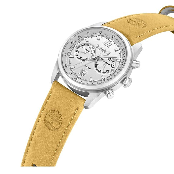 Timberland Northbridge Dual Time Quartz Chronograph White Dial Tan Leather Watch (TDWGF0094401)