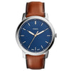 Fossil Minimalist Quartz Blue Dial Stainless Steel Brown Leather Watch (FS5304)