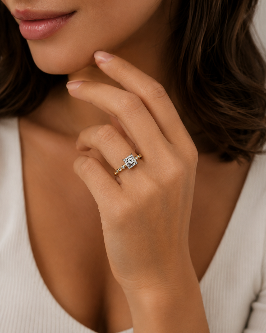 9ct Yellow Gold Square Cut Diamond Ring 1102174
