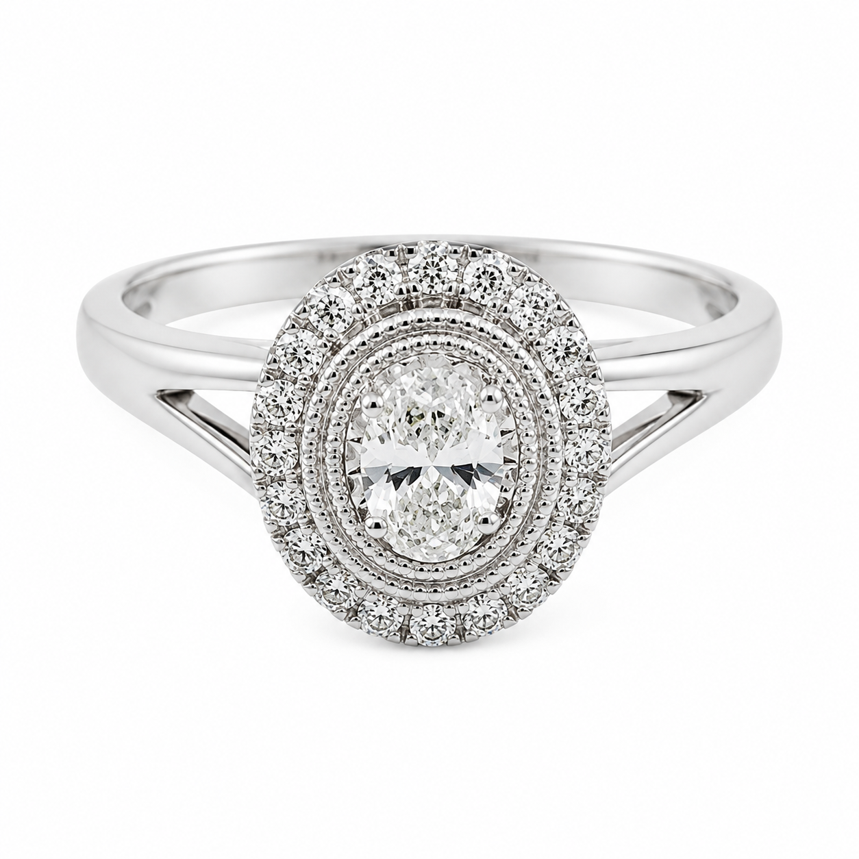 9ct White Gold Solitaire Halo Diamond Engagement Ring 1102183