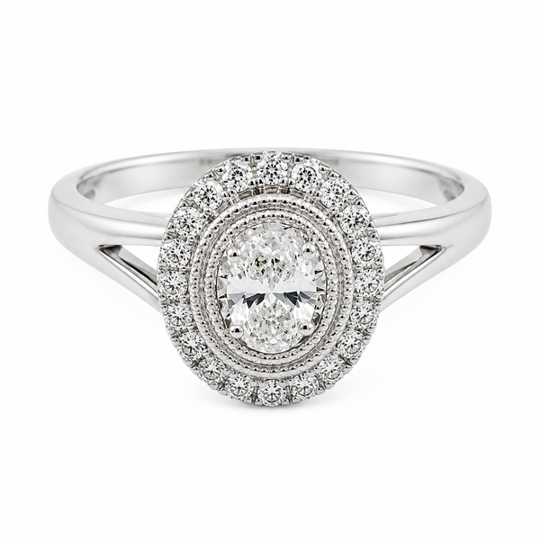 9ct White Gold Solitaire Halo Diamond Engagement Ring 1102183