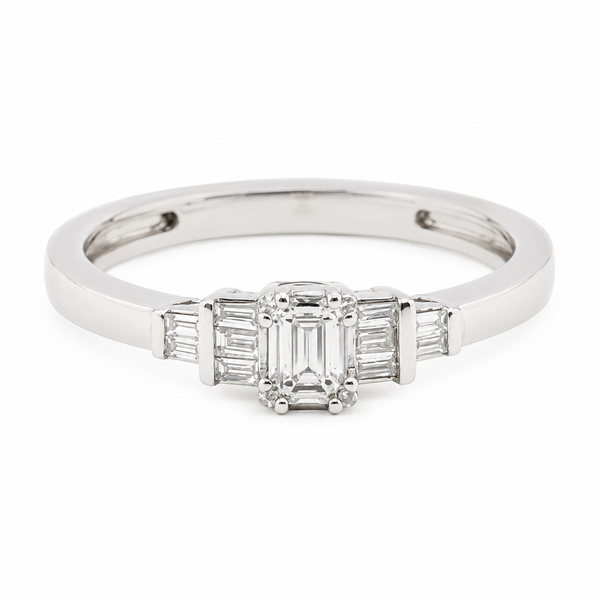 9ct White Gold Baguette Diamond Engagement Ring 1102297