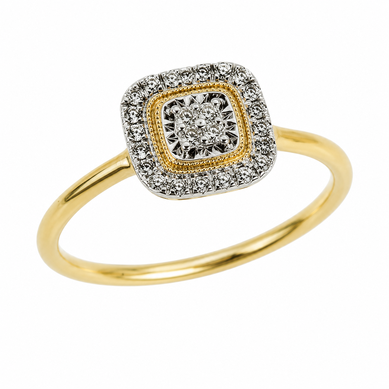 9ct Yellow Gold Cushion Cluster Diamond Engagement Ring 1101901