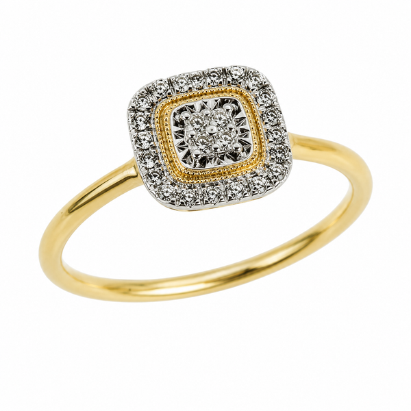 9ct Yellow Gold Cushion Cluster Diamond Engagement Ring 1101901