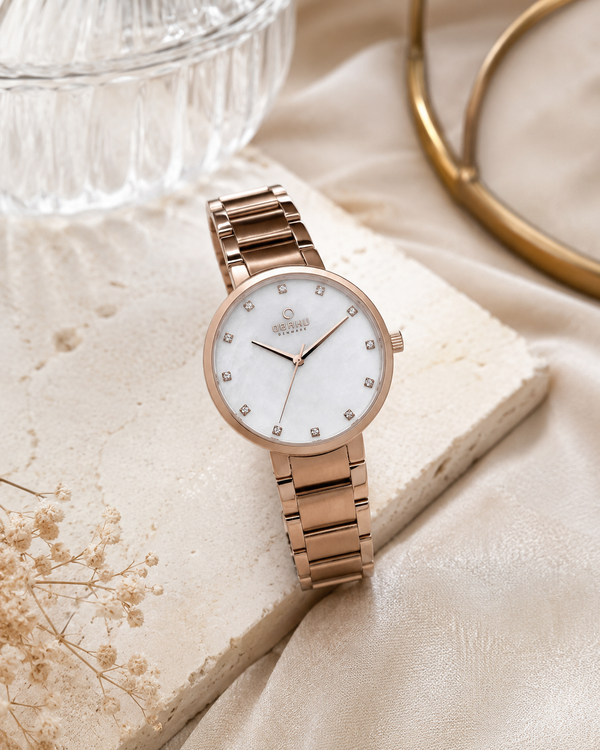 Obaku Classic V189LXVWSV Quartz Mother-of-Pearl Dial Rose Gold Stainless Steel Ladies Watch