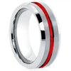 Tungsten Grey & Red Beveled Ring