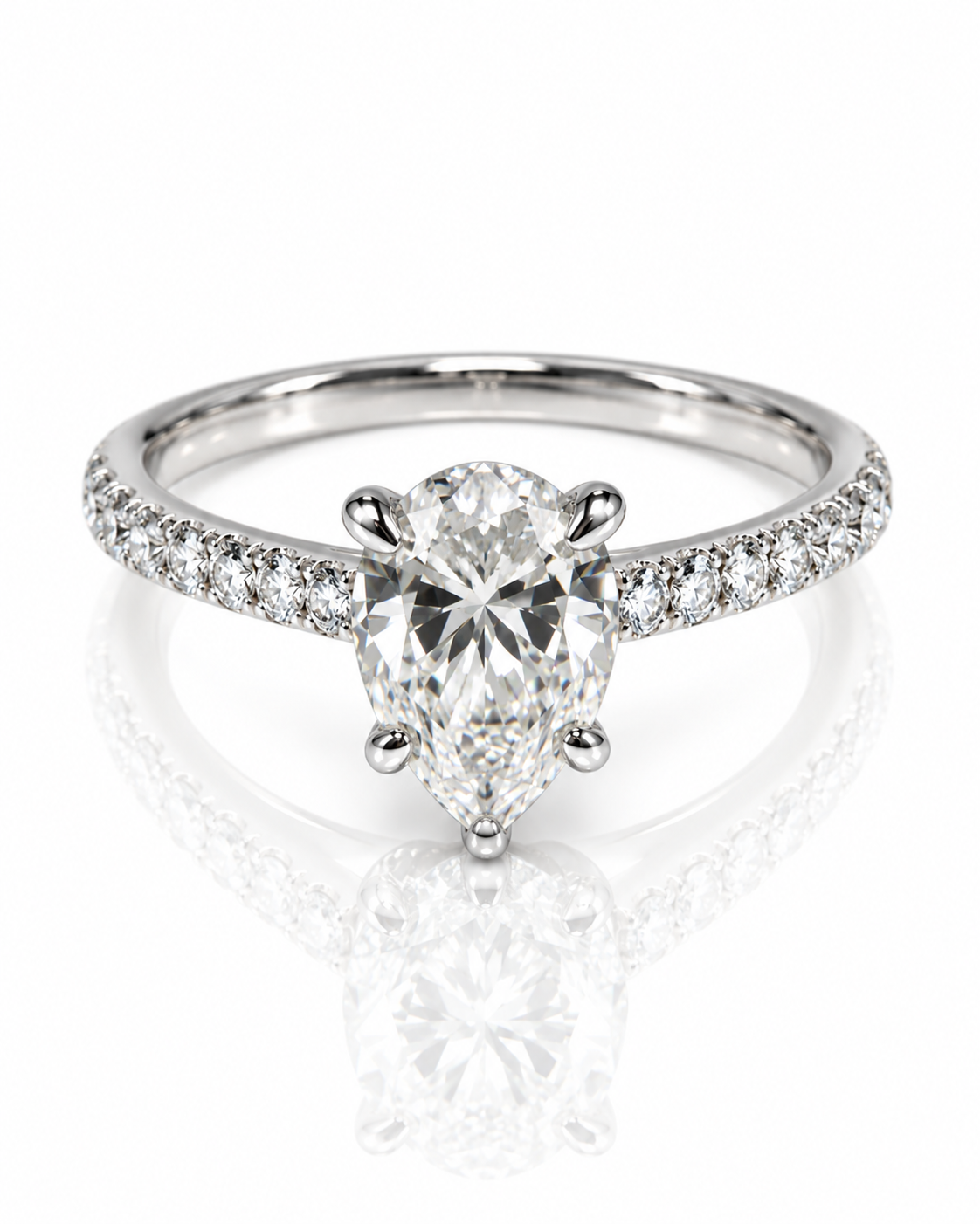 9ct white gold engagement ring with 1.30ct pear lab grown diamond and pavé band from Cassims & Co. Johannesburg