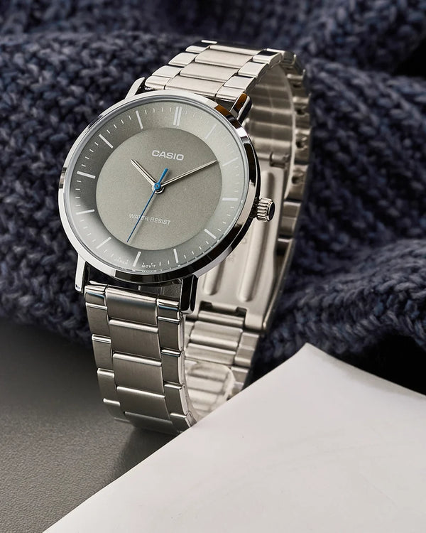 Casio MTP-VT04D Quartz Grey Dial Stainless Steel Watch (MTP-VT04D-8E)