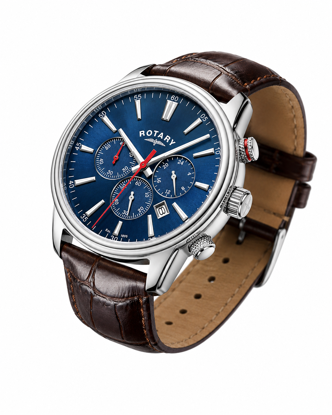 Rotary Henley Quartz Chronograph Blue Dial Brown Leather Watch (GS05083/05BRN)