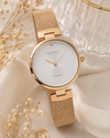 Obaku Diamant Quartz Silver White Dial Gold Mesh Bracelet Ladies Watch (V256LXGIMG)