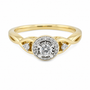 9ct yellow gold diamond halo engagement ring with round brilliant centre stone and pavé accents
